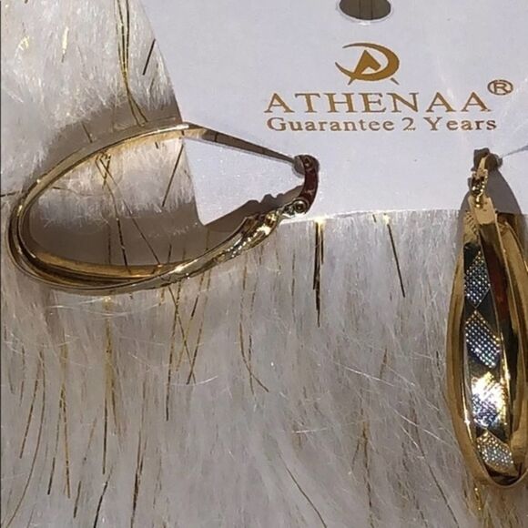 ATHENAA Gold Silver Imprinted Hoop Hinged Back - Picture 2 of 4